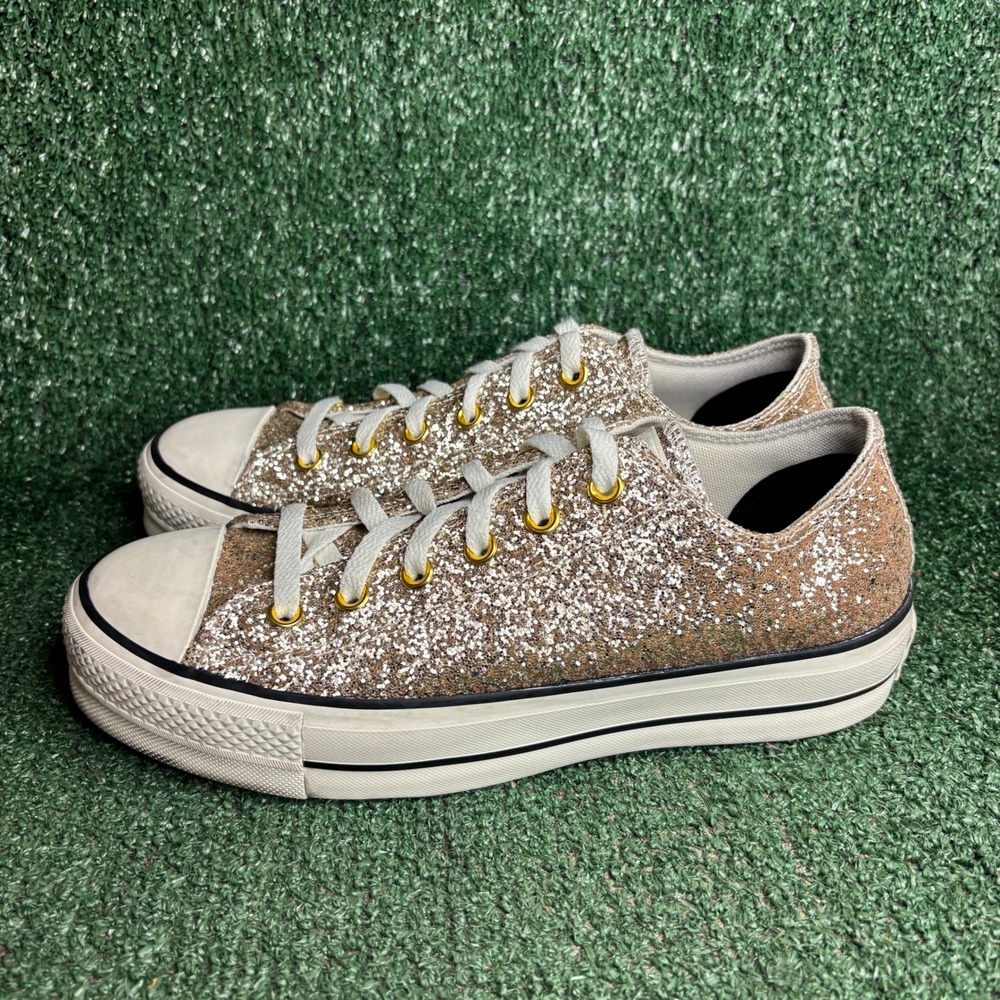 Converse Chuck Taylor All Star Lift Ox Glitter Sneaker Gold Mens 8.5 Womens 10.5 - Picture 3 of 9